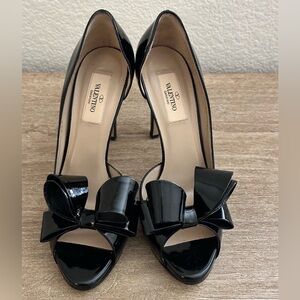 Patent Leather Bow Accents D'Orsay Pumps, Black, EU 37.5, pre owned
